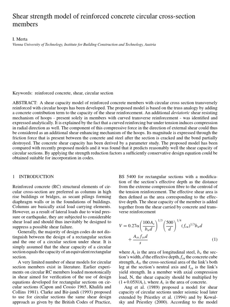 Shear Strength Model of Reinforced Concrete Circular Cross-Section ...