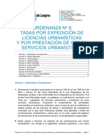 Ordenanza Fiscal Nº 8 Tasas Por Expedición de Licencias Urbanísticas