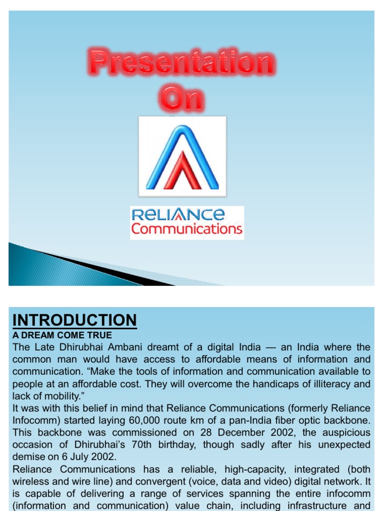 Reliance Communications Overview | PDF | Digital Technology ...