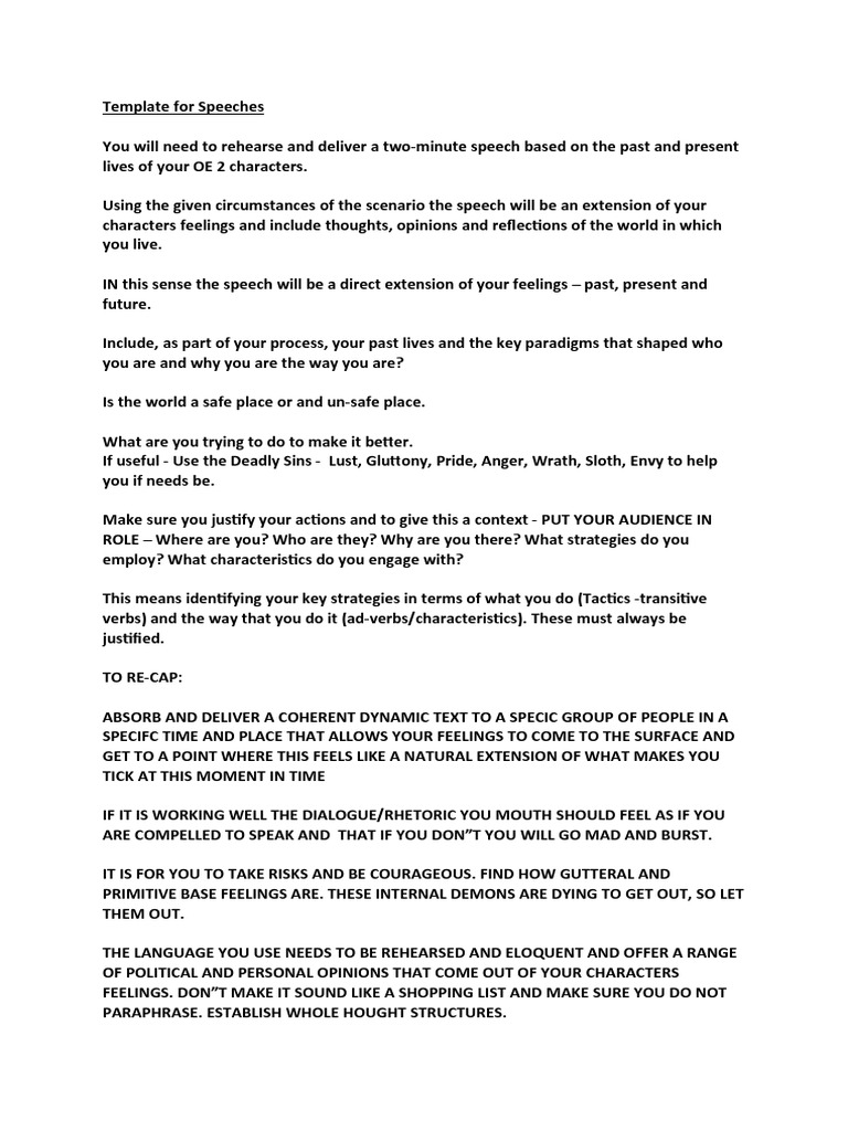 Template For Speeches PDF Social Science Self Improvement