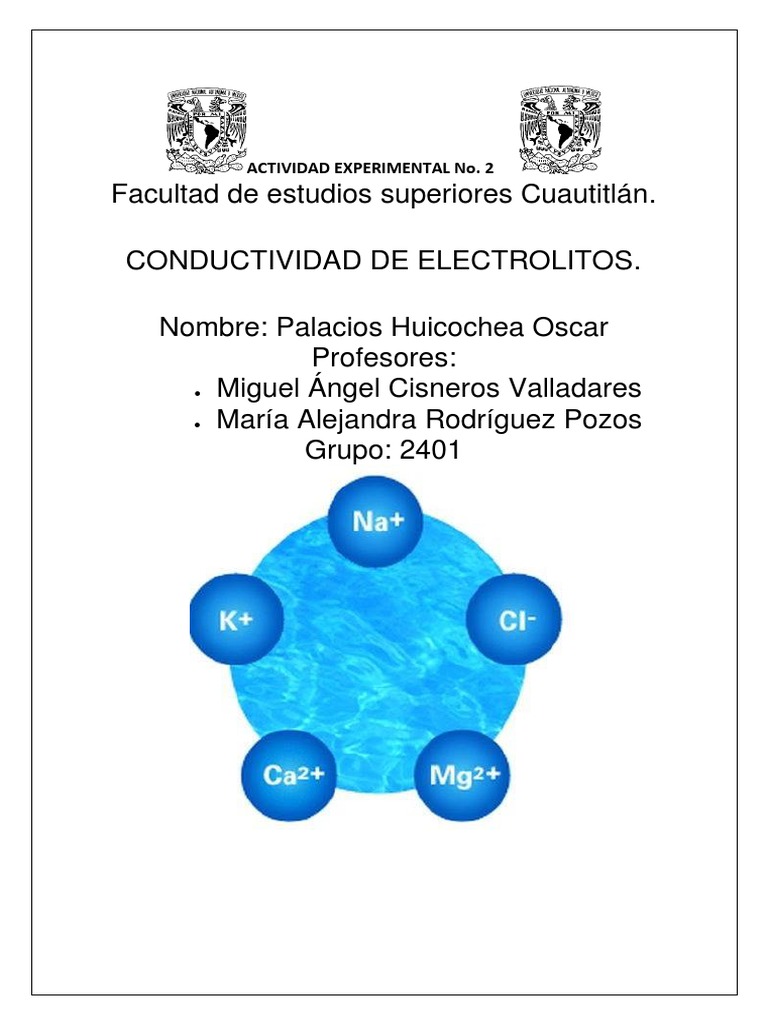 Previo 2. Conductividad de Electrolitos. PDF Química Ciencias