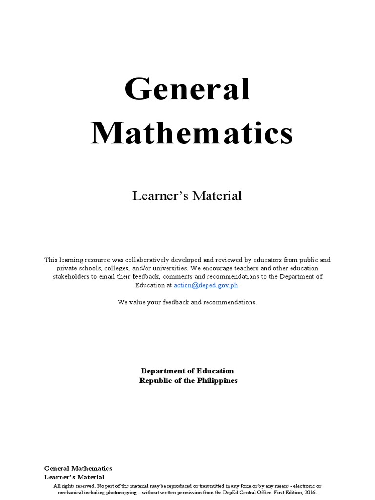 General Mathematics Learners Material PDF Function (Mathematics