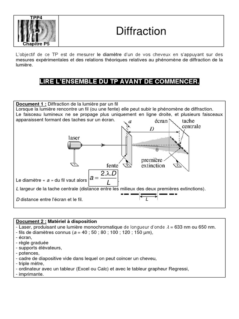 Mesure du diamètre d'un cheveu par diffraction | PDF | Lumière ...