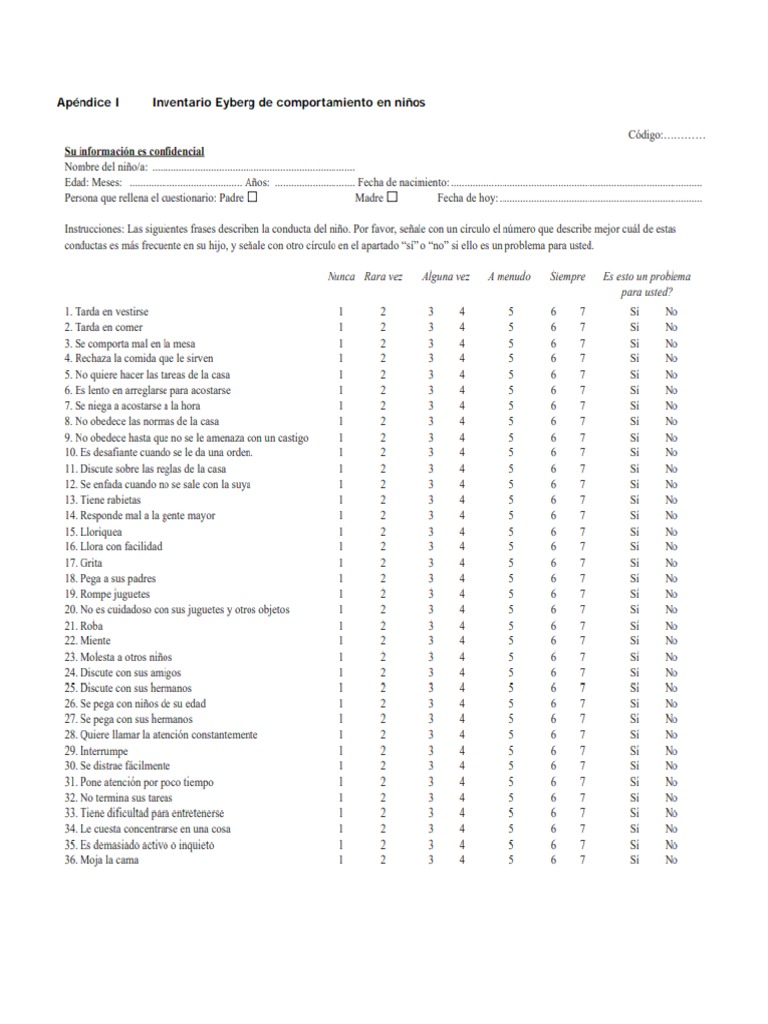 (Ebci) Inventario Eyberg de Comportamiento en Niños | PDF