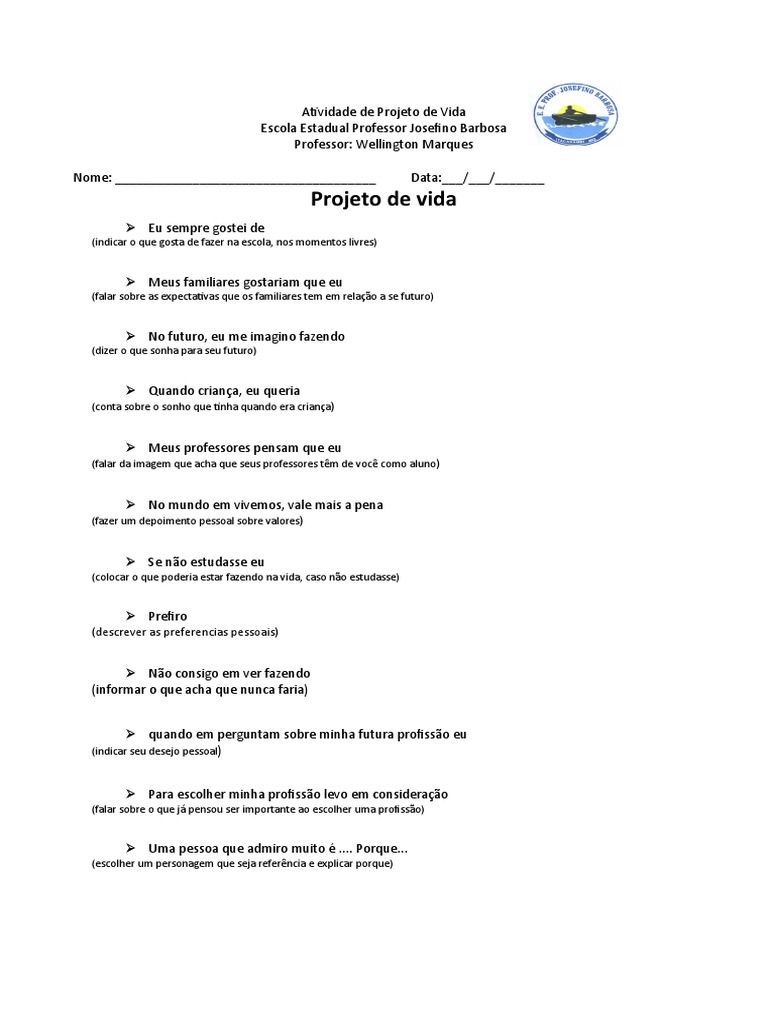 Atividade de Projeto de Vida 01-11 | PDF