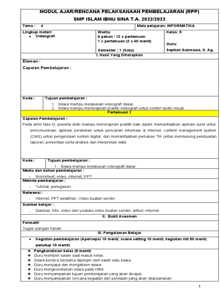 RPP Informatika Tema 4 | PDF | Karier & Perkembangan | Pengembangan Diri