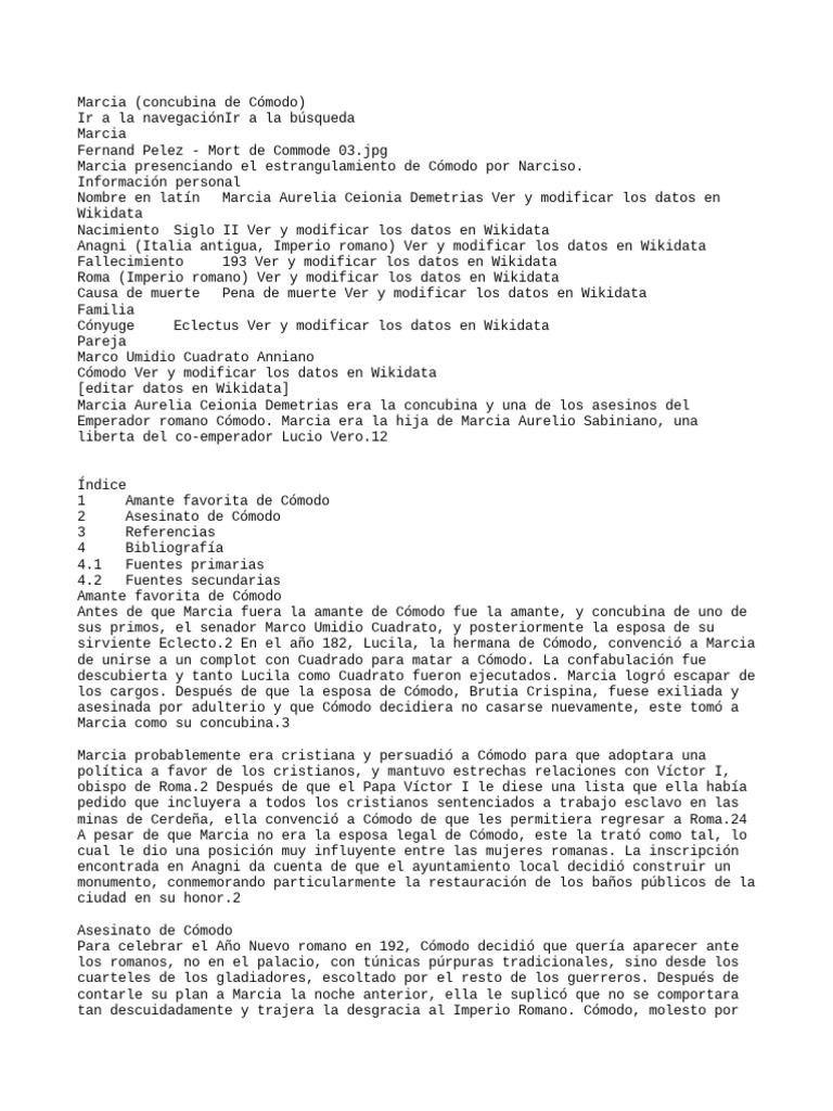 Marcia (Concubina de Cómodo) PDF Historia