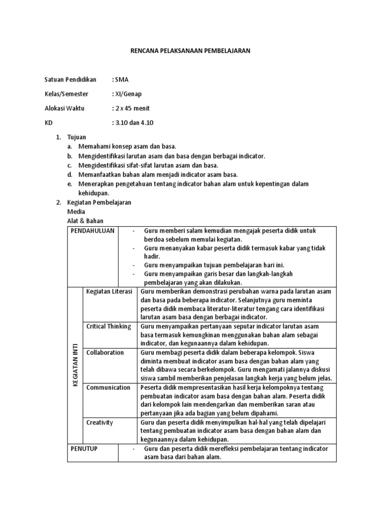 RPP Indikator Asam Basa Dari Bahan Alam | PDF