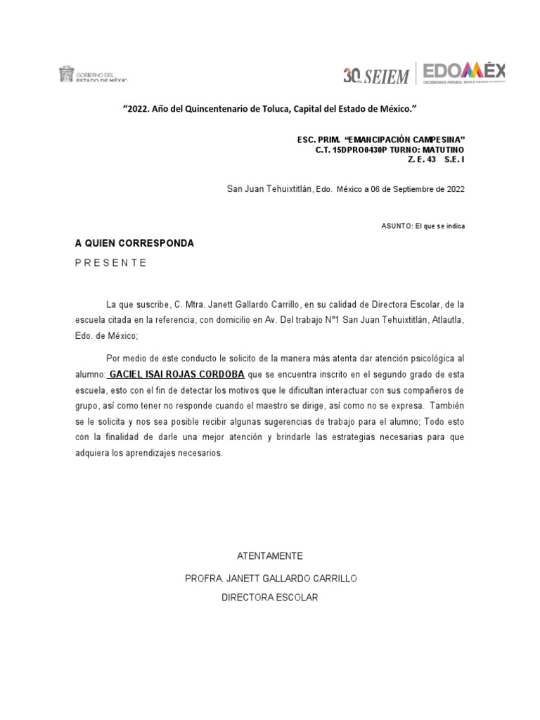 Solicitud de Atención Psicológica Escolar | PDF | Modificación de