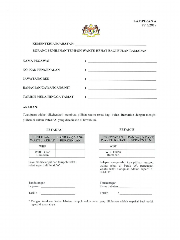 Borang pemilihan tempoh waktu rehat bulan ramadhan a pp 5 2019 pdf