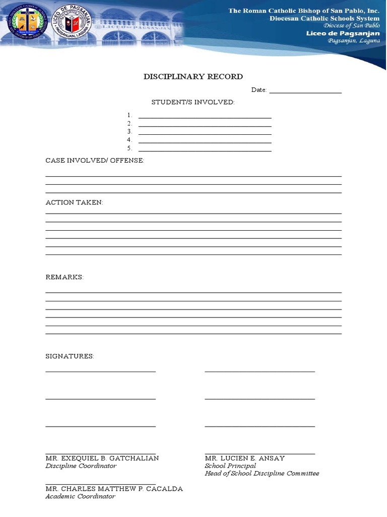 Student Disciplinary Record Template | PDF