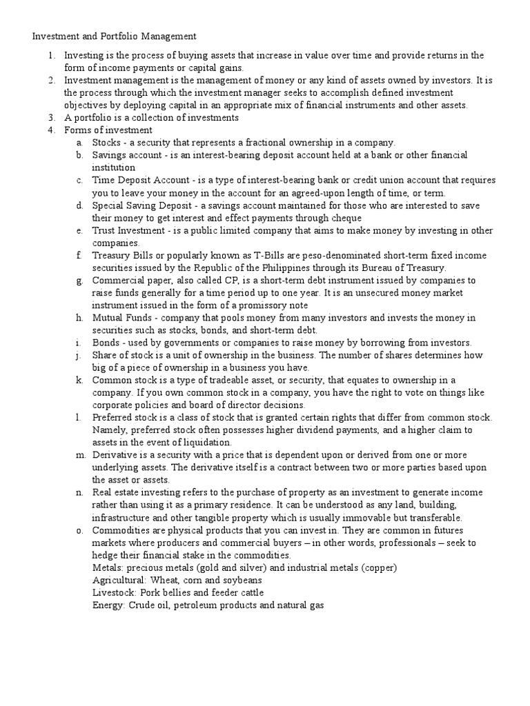 Investment And Portfolio Management Assignment 1 Pdf Investing Stocks