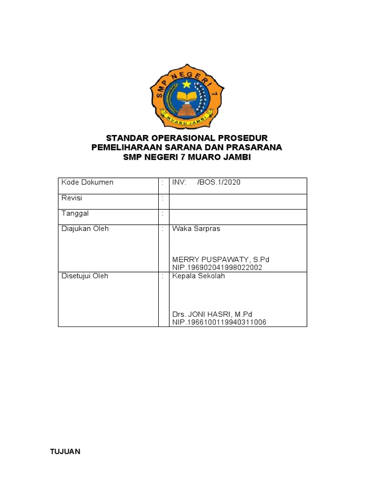 SOP Pemeliharaan Sarpras SMP 7 Jambi | PDF | Sains & Matematika