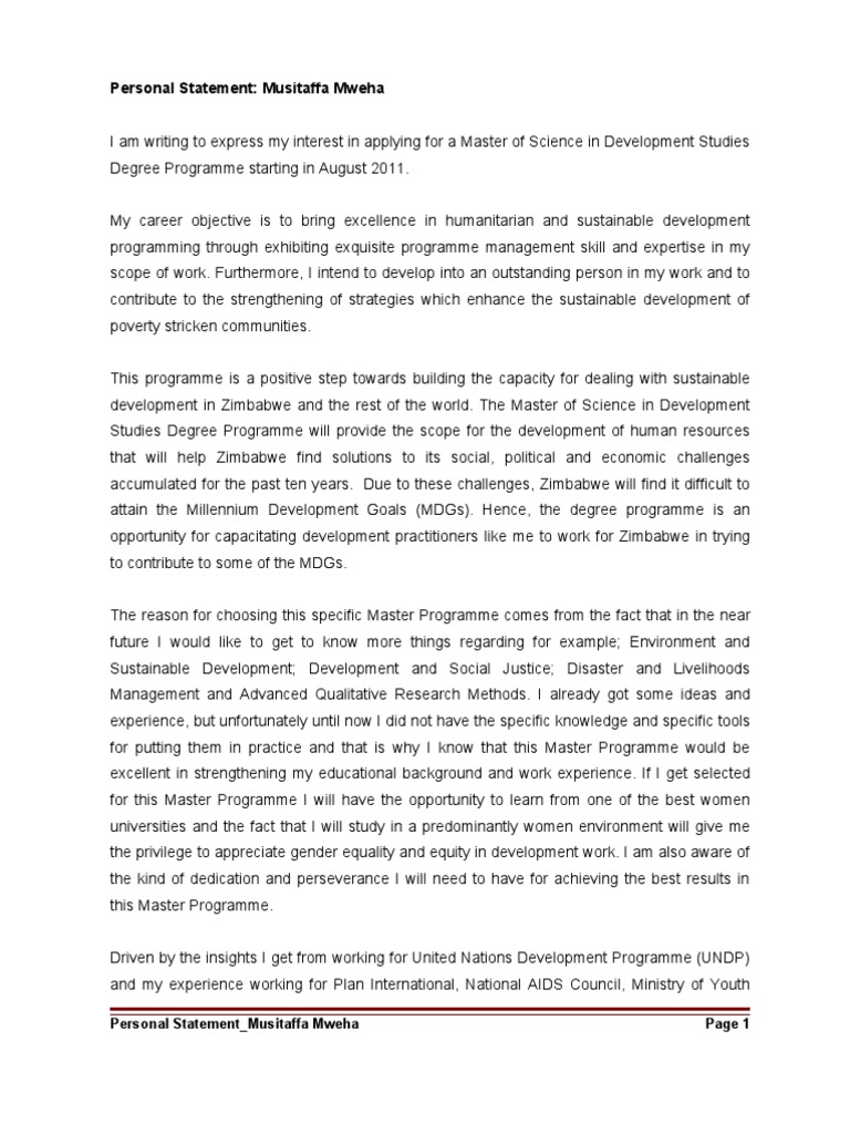 Personal Statement MSD WUA Musitaffa | PDF | United Nations Development ...