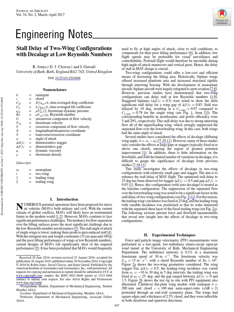 Stall Delay of Two-Wing Configurations With Decalage at Low Reynolds ...