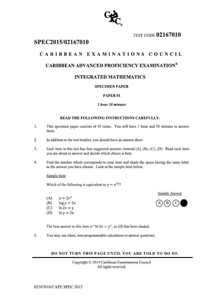 Cape integrated mathematics paper 1 pdf