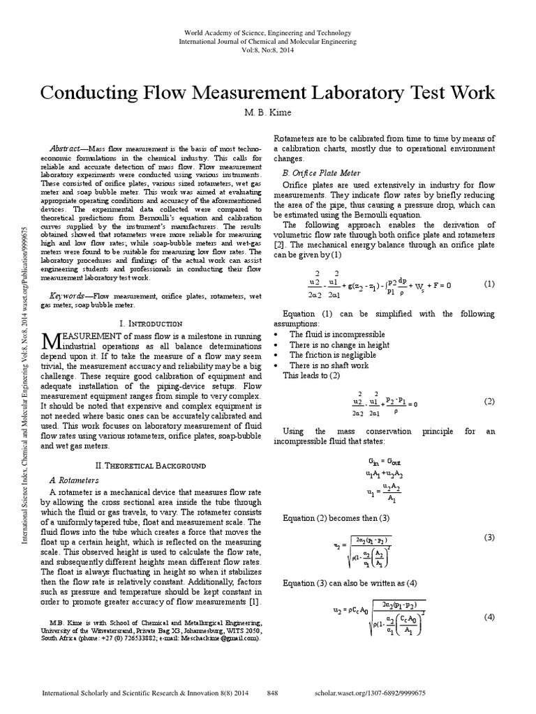 Evaluating Flow Measurement Techniques A Study of Orifice Plates