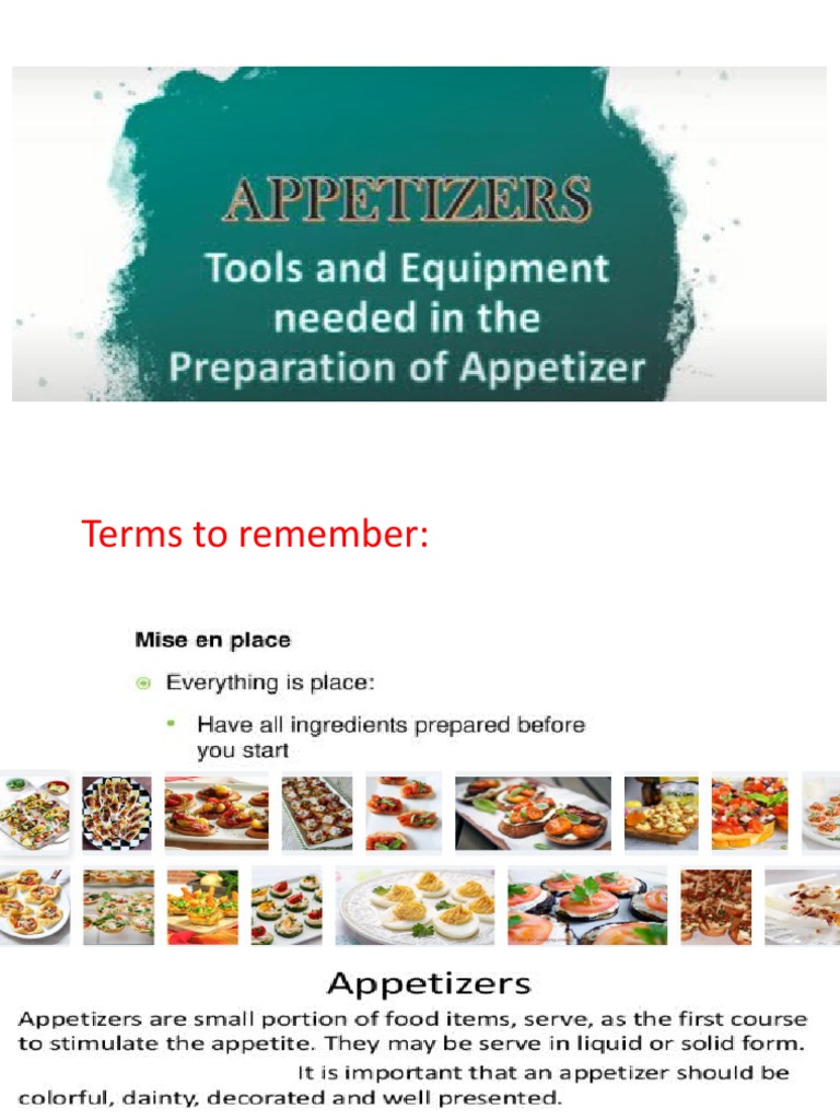 Tools and Equipments Needed in Preparing Appetizers PDF
