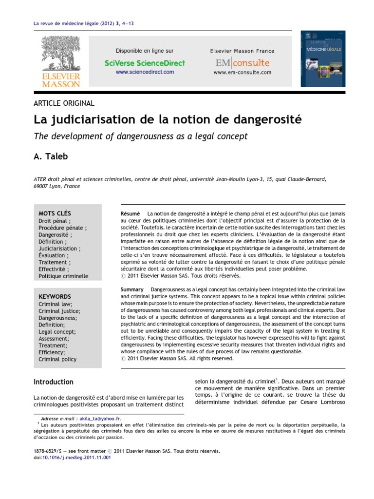 La Judiciarisation de La Notion de Dangerosité | PDF | Récidive en ...