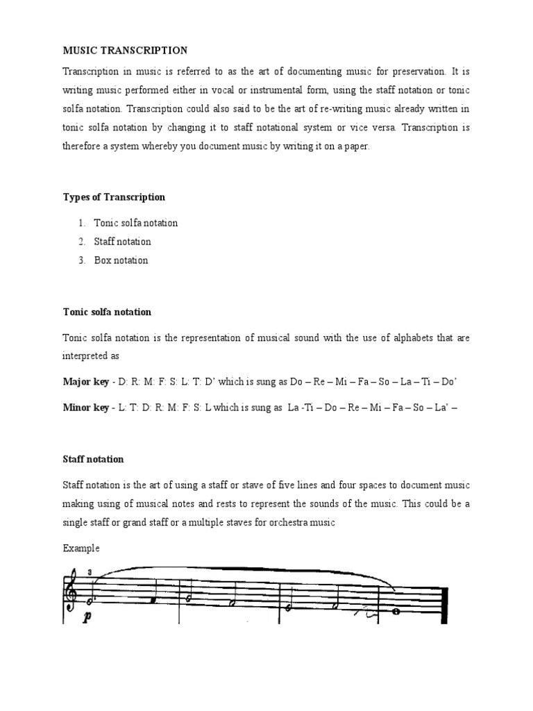 Music Transcription PDF Musical Notation Sheet Music