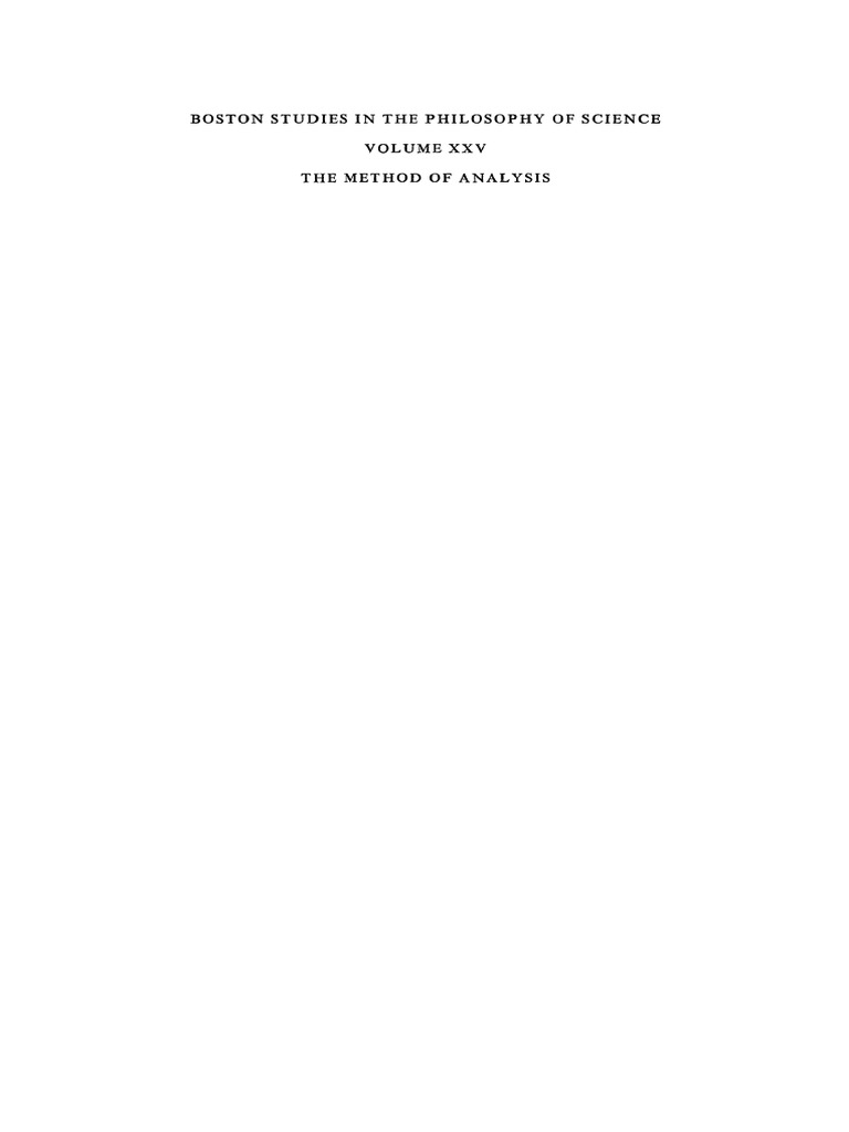 Boston Studies in The Philosophy of Science The Method of Analysis ...