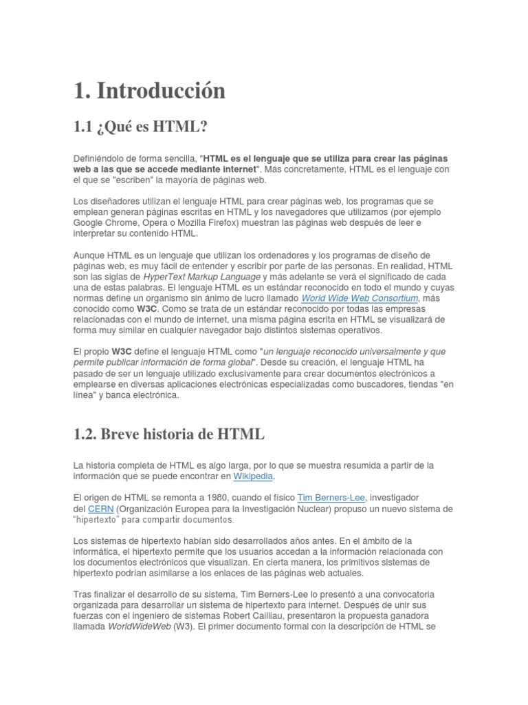 Historia y Evolución de HTML | PDF | HTML | Página web