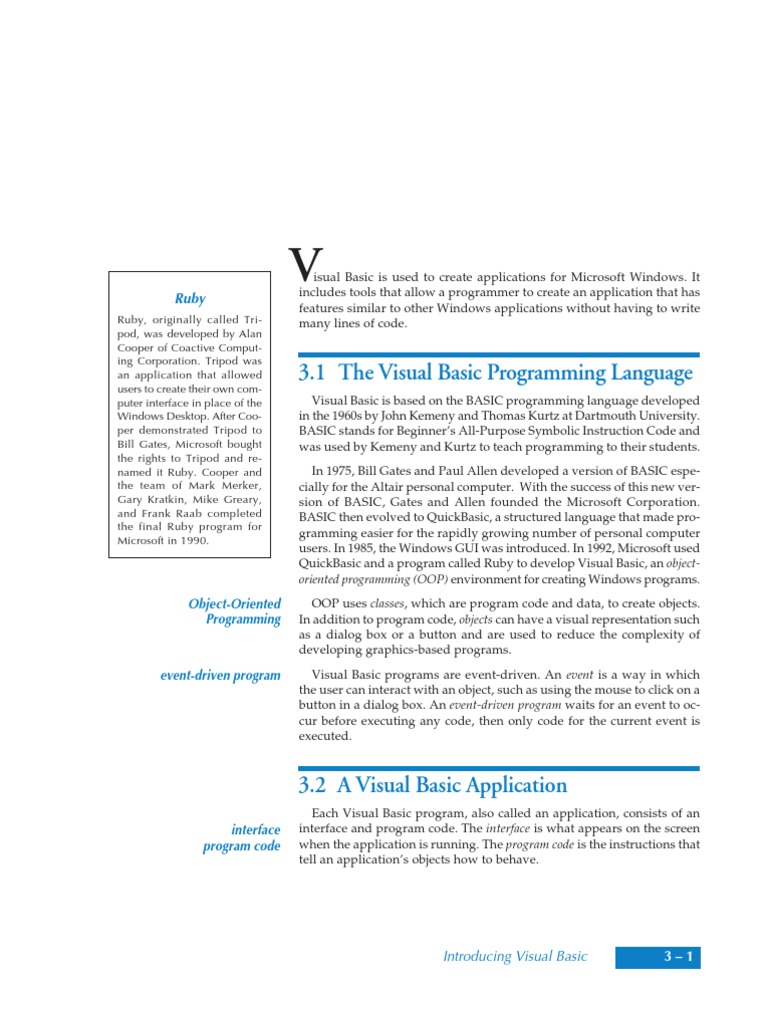 3.1 The Visual Basic Programming Language | PDF | Basic | Graphical ...