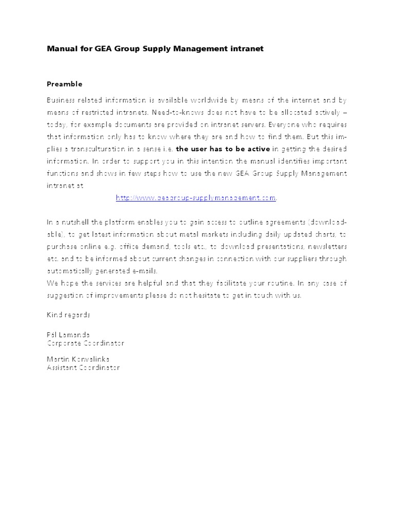A guide to navigating the gea group supply management intranet