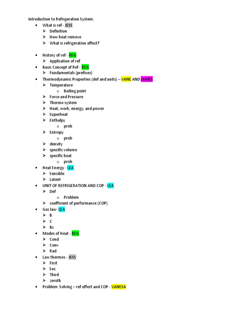 Introduction To Refrigeration System OUTLINE PDF