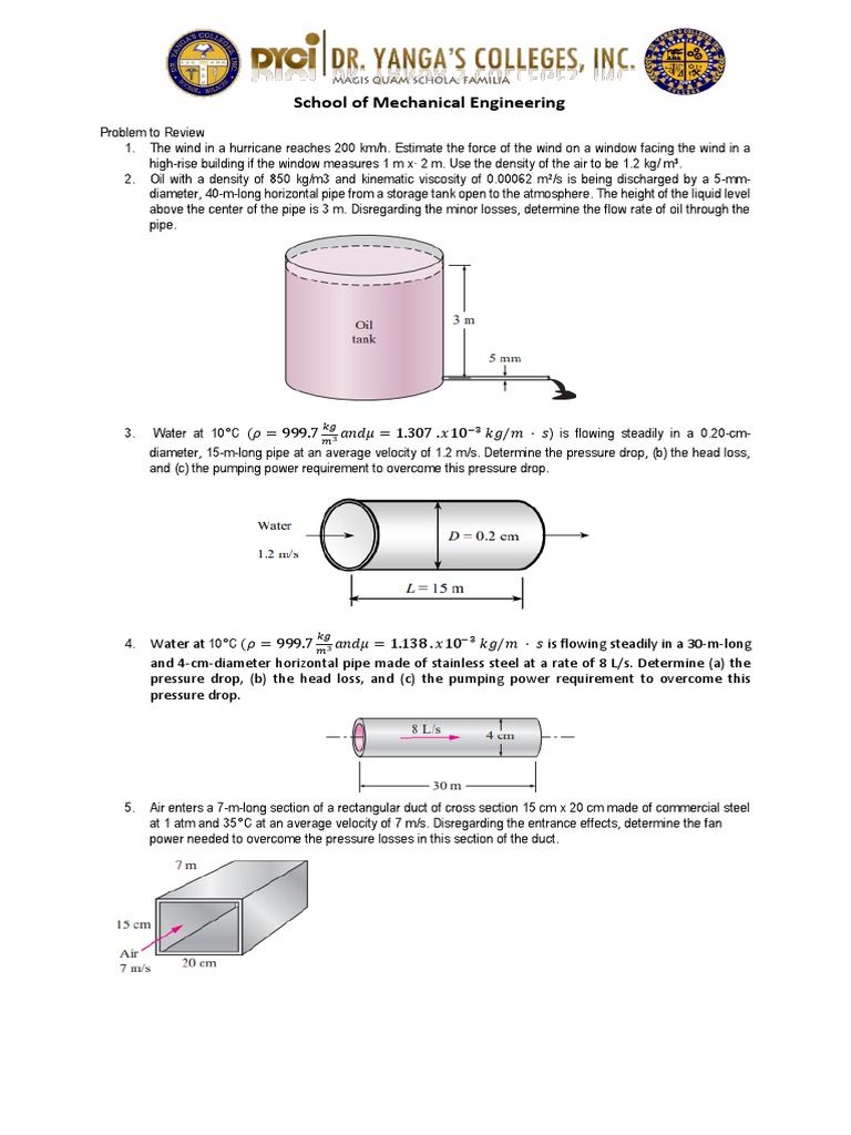 Mechanical Engineering Problems on Fluid Flow and Pressure Drop | PDF ...