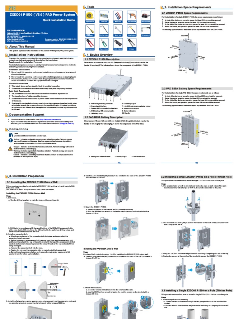 Installation Requirements and Space Needs for the ZXDD01 P1500 Power