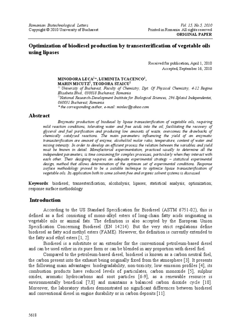 Optimization of Biodiesel Production by Transesterification of ...