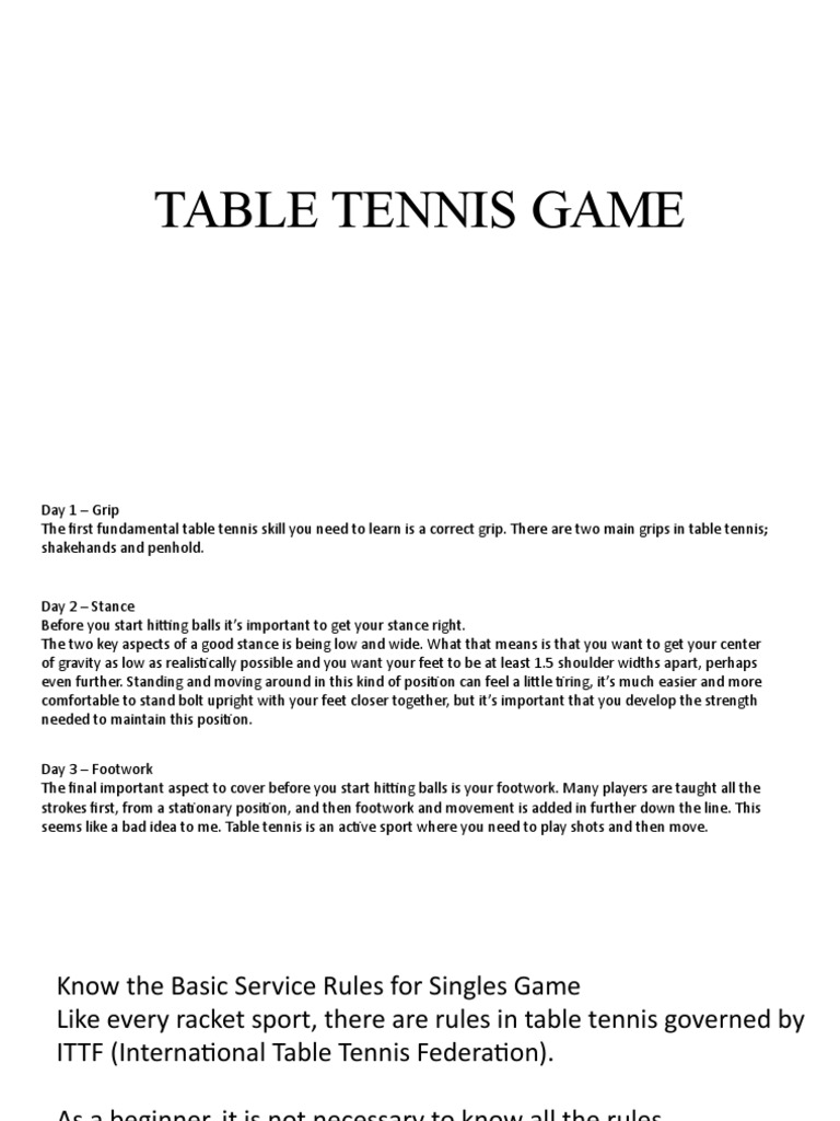 Table Tennis Game PDF Table Tennis Sports Equipment