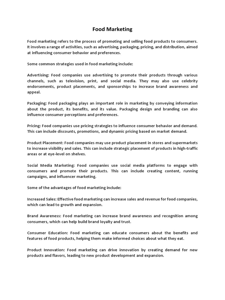 Food Marketing Reflection PDF