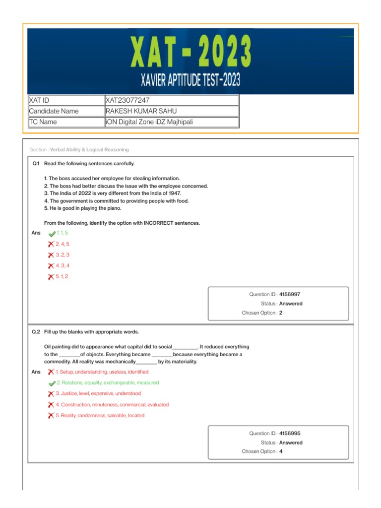 Xat 2023 Answer Key PDF Sigmund Freud Hydrogen