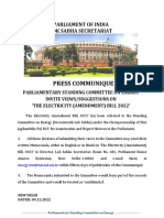 Parliamentary Committee Seeks Views on Electricity Amendment Bill 2022