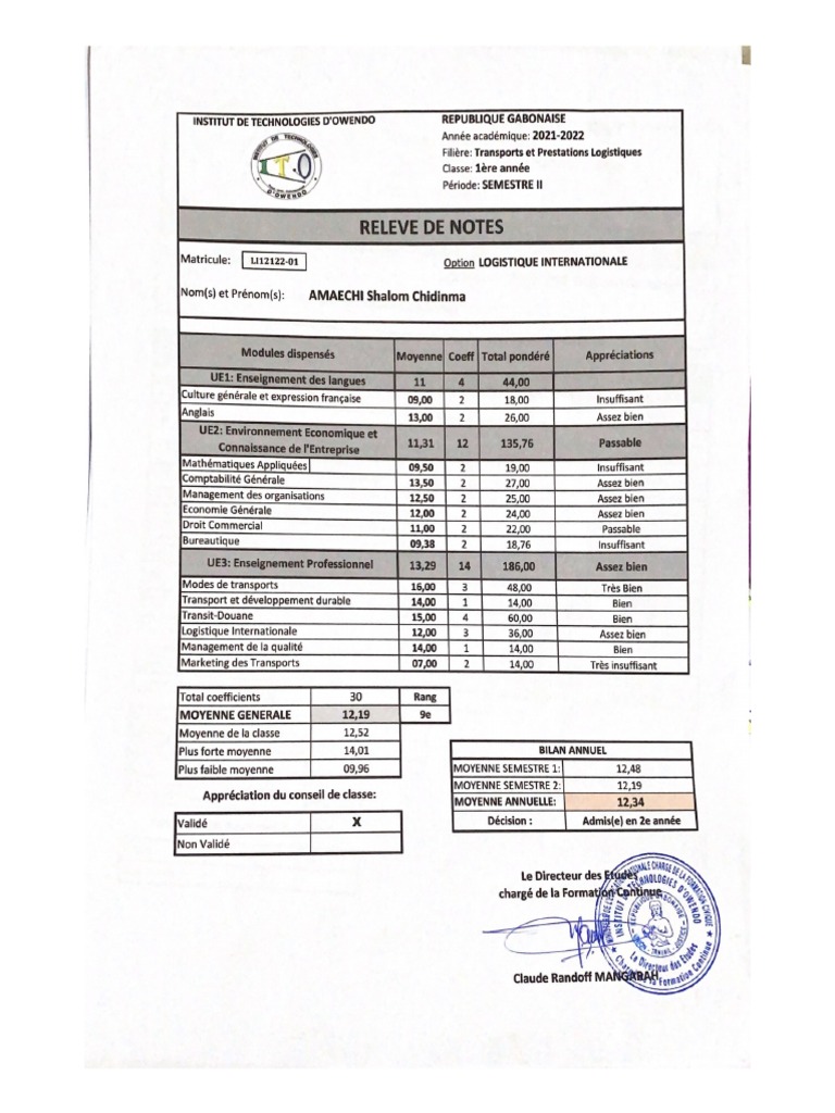 Releve de notes pdf