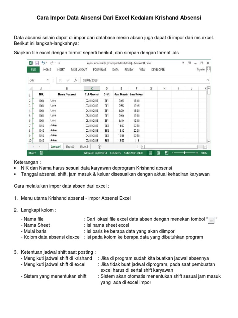Impor Data Absensi dari Excel ke Krishand | PDF