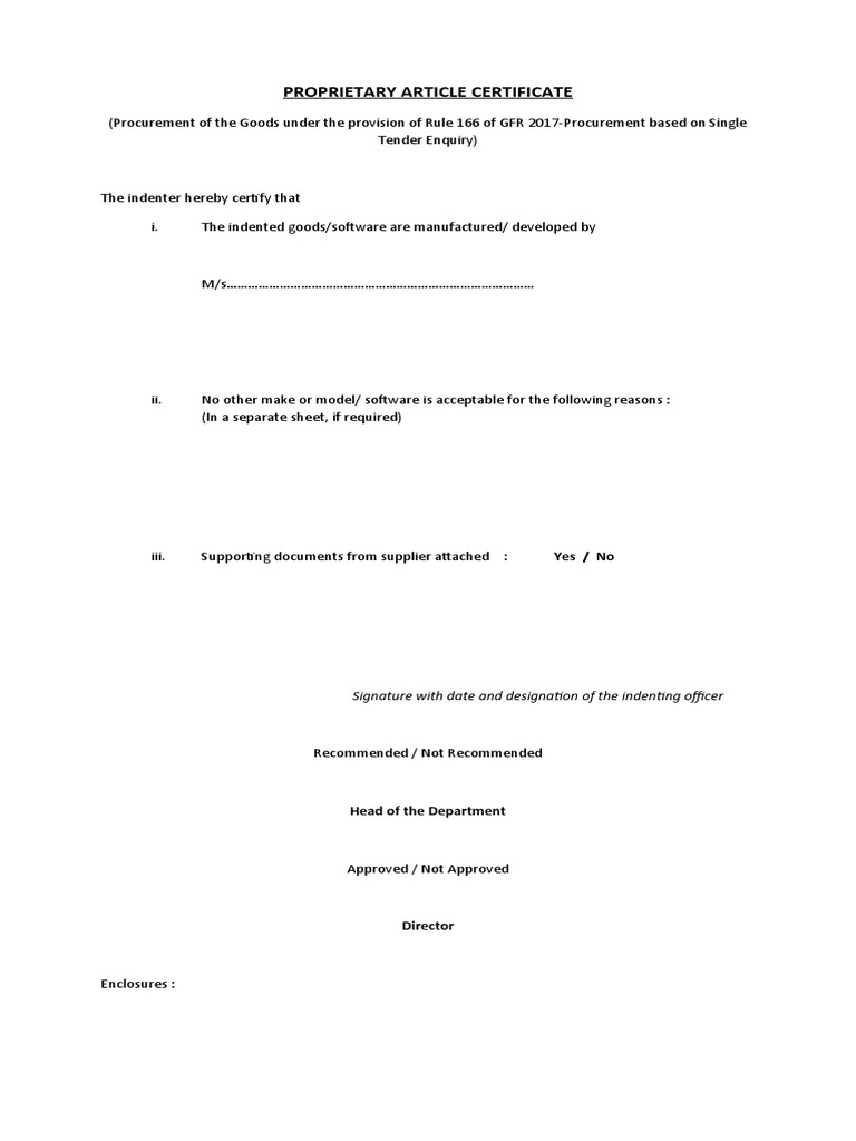 Proprietary Article Certificate: Yes / No | PDF