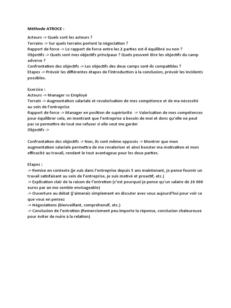 Méthode ATROCE en Négociation Salariale | PDF | Évolution de carrière ...