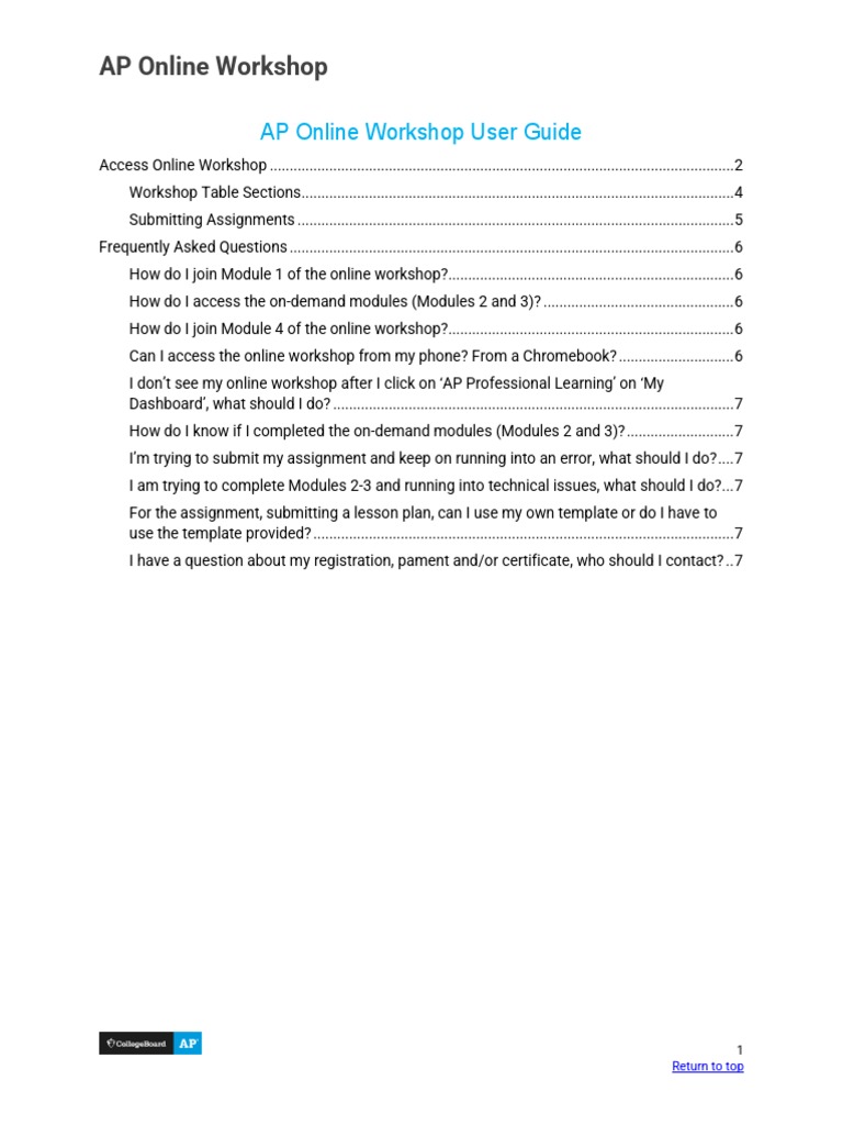 AP Online Workshop User Guide | PDF | Online And Offline | Login