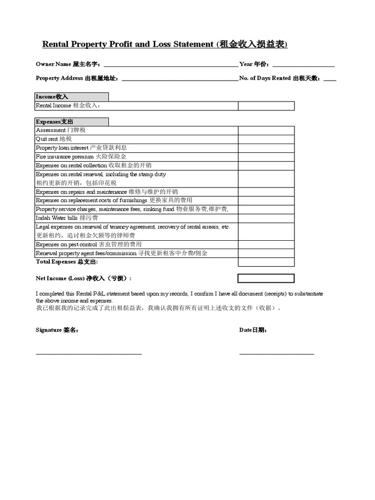 Rental Property Profit and Loss Statement | PDF | Business | Law