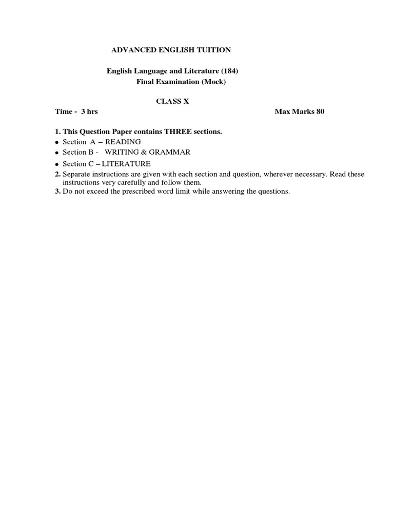 Grade 10 English Mock Exam Paper | PDF | Cognition | Cognitive Science