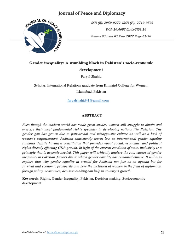 Gender Inequality A Stumbling Block in Pakistan's Socio-Economic | PDF ...