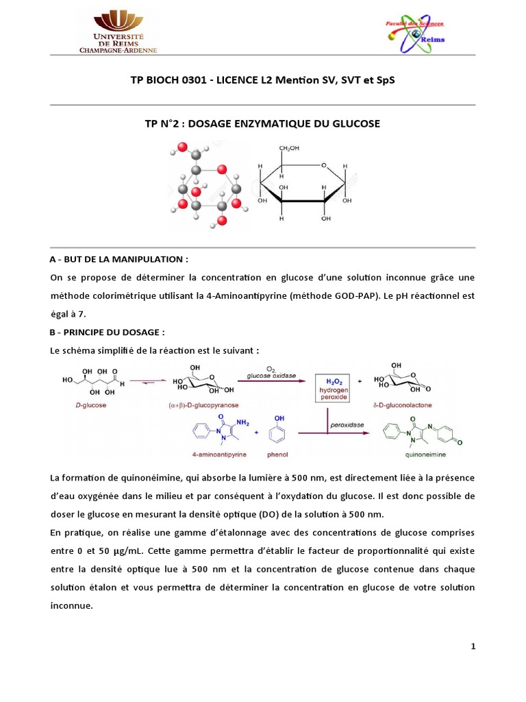 Dosage enzymatique du glucose par spectrophotométrie PDF — free download