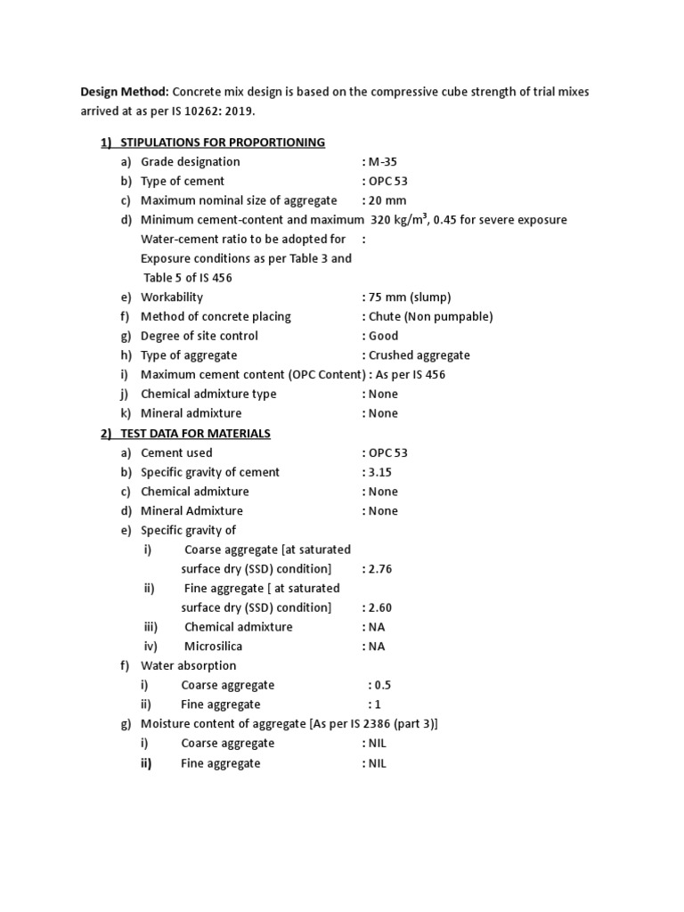 Mix Design Report M35 PDF Concrete Physical Sciences