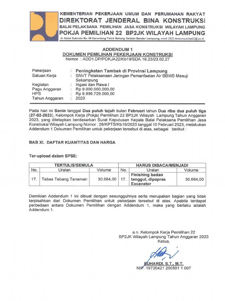 6 Addendum 1 Paket Peningkatan Tambak | PDF