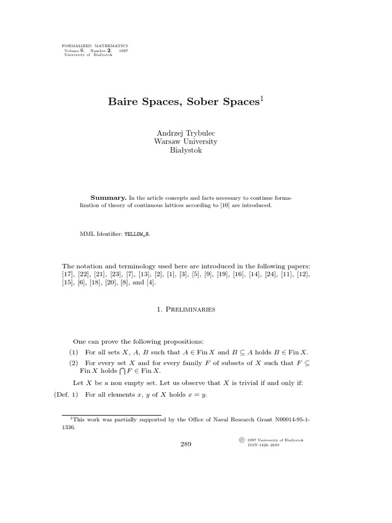 Baire Spaces, Sober Spaces PDF Mathematical Structures