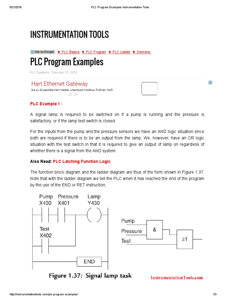 PLC Program Examples Instrumentation Tools | PDF | Programmable Logic ...