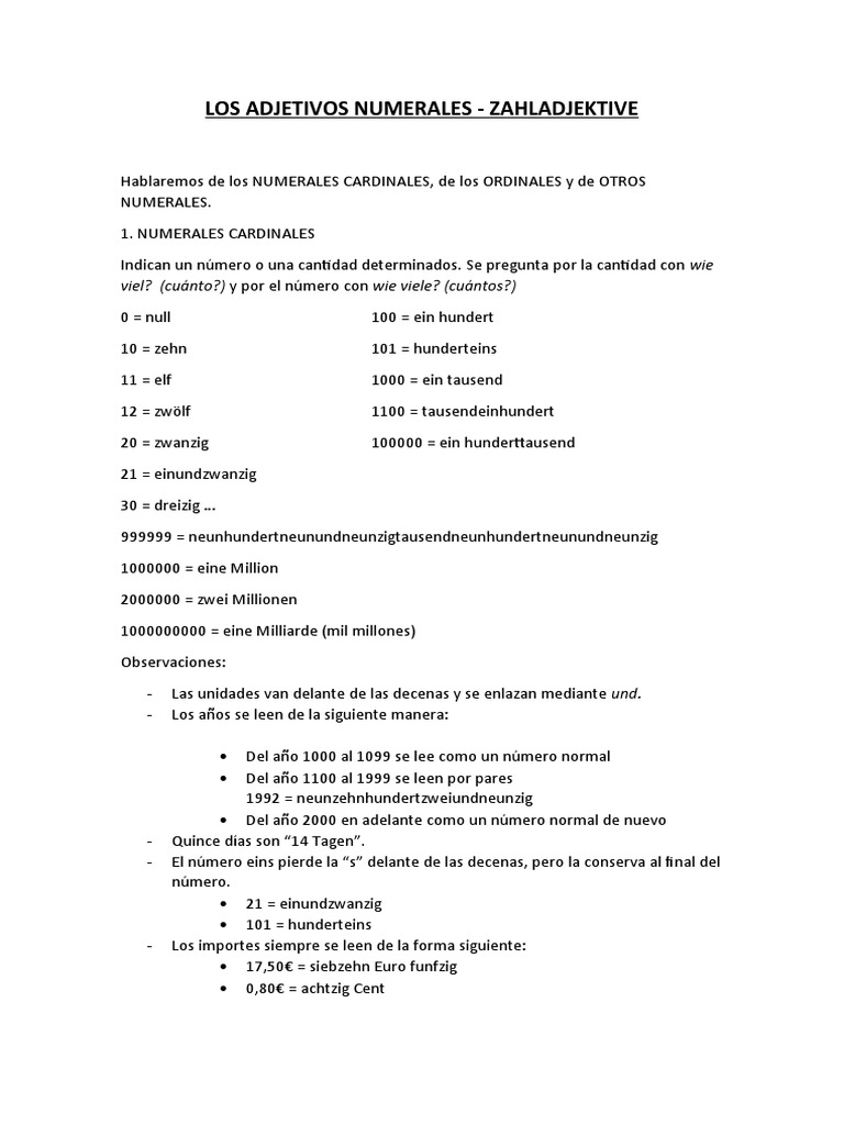 Los Adjetivos Numerales | PDF | Morfología | Sintaxis